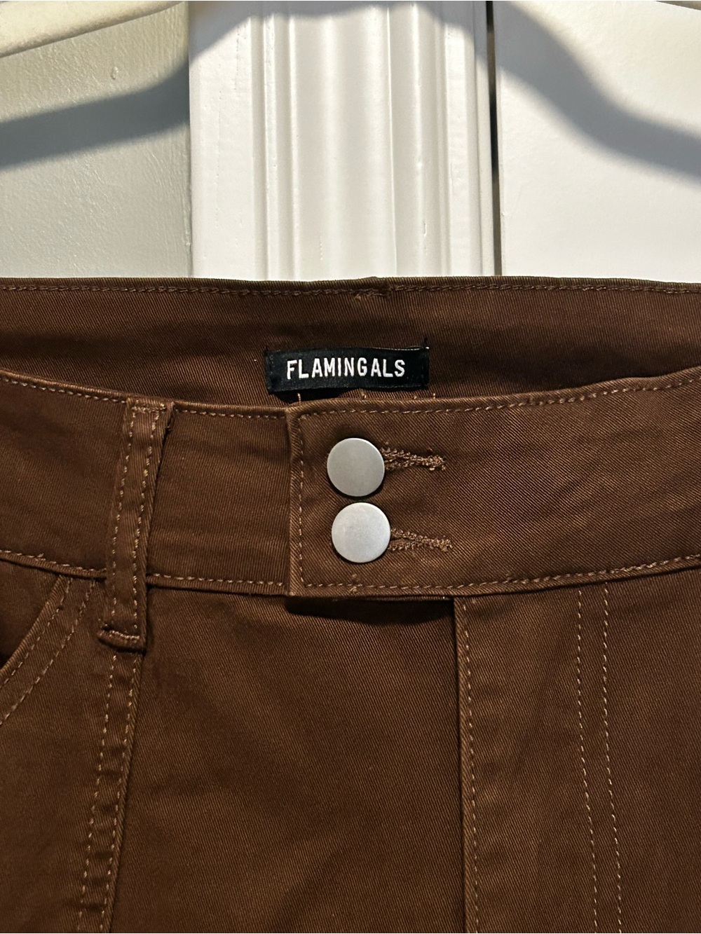 Flamingals Brown Wide Leg Pants NWT High Waist Stretch Boho Trouser Jeans Large - Picture 7 of 7